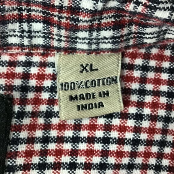 Bit & Bridle Mens XL Plaid Casual Button Down Shirt Short Sleeve Collar Red Blue - Picture 3 of 11